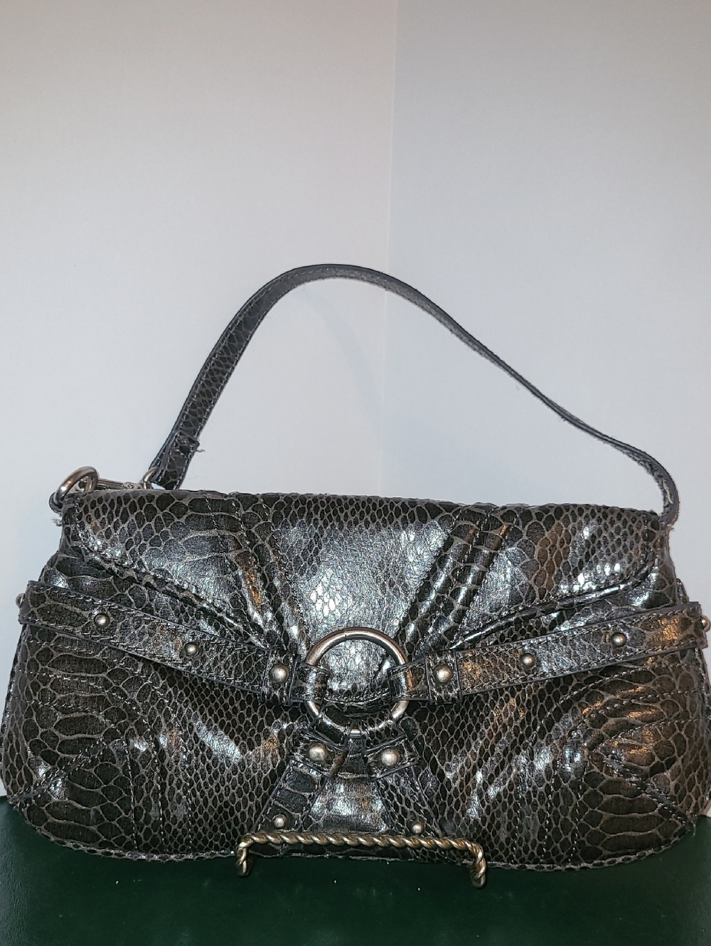 Botkier For Target Pewtar Faux Embossed Snakeskin Clutch Bag W/ Studded Details